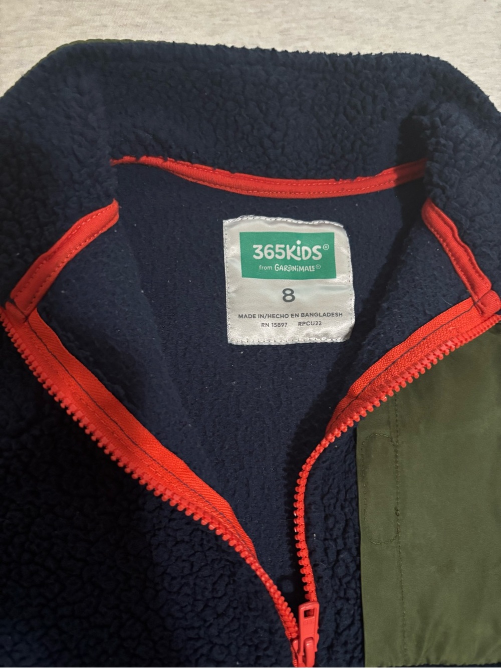 365 Kids Navy Sherpa Fleece Quarter Zip Pullover Jacket Size 8 Green Trim - Picture 3 of 9